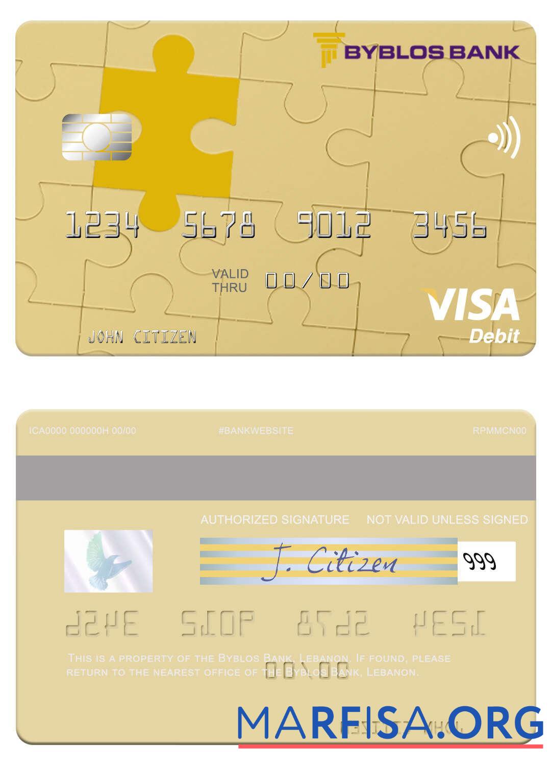 Downloadable Lebanon Byblos Bank visa debit card download for verification